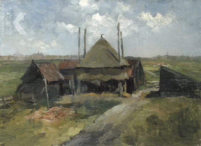 Haystack e capannoni agricoli in un campo 1897 - 1898